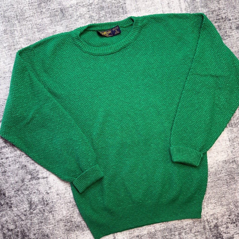 VTG OshKosh B'GOSH Sweater Womens Large Green Basketweave Knit Crewneck USA 90s